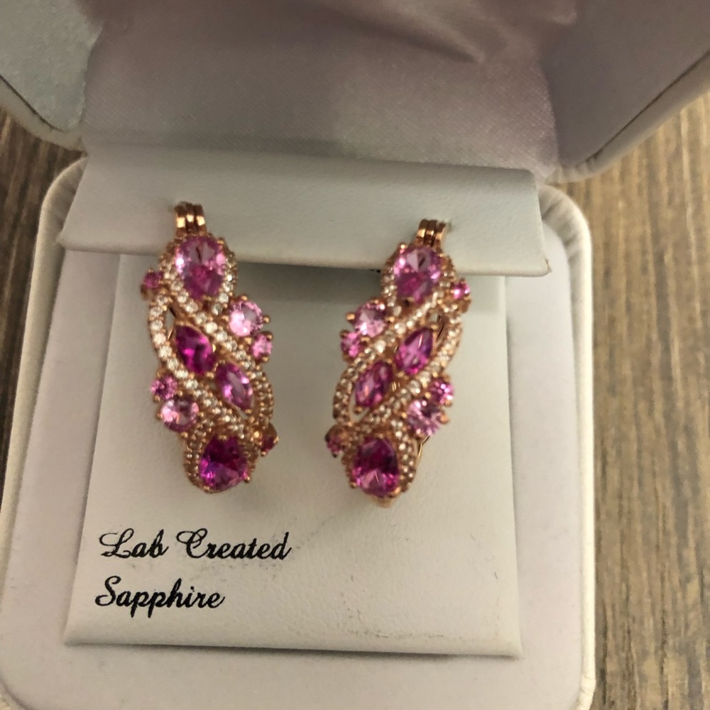 Pink sapphire earrings with rose gold